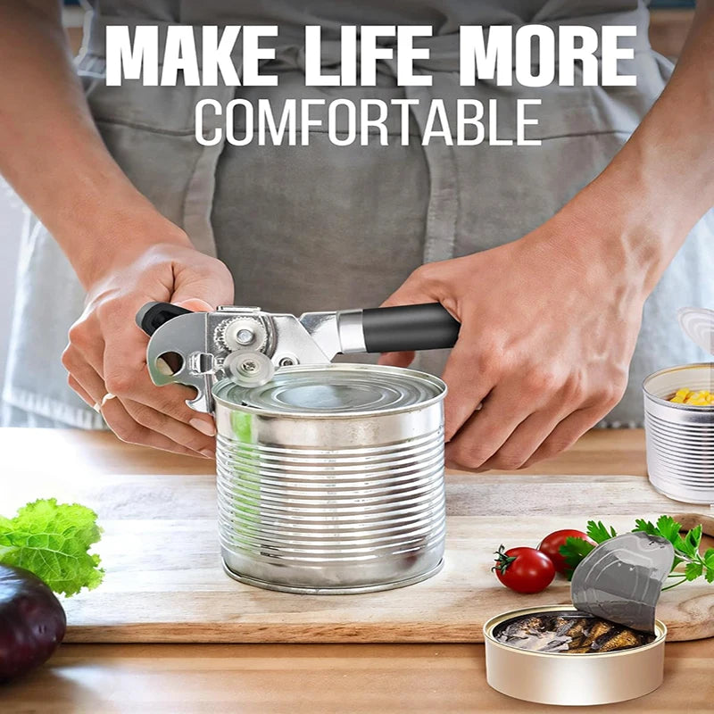 Multi-Use Can Opener & Bottle Opener - Stainless Steel, Handheld, for Jars, Cans, Easy Grip, Dishwasher Safe (Silver)