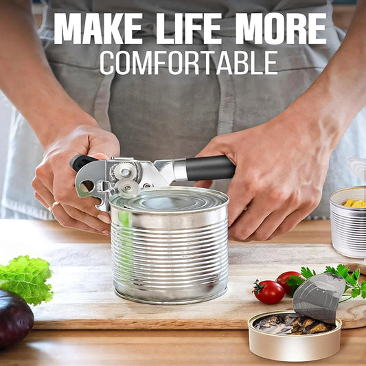 Multi-Use Can Opener & Bottle Opener - Stainless Steel, Handheld, for Jars, Cans, Easy Grip, Dishwasher Safe (Silver)