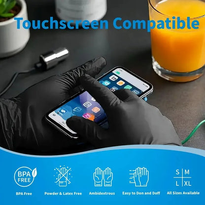 100PCS,Disposable Nitrile Black Gloves - Tear-Resistant, Durable, Ideal for Cooking, Food Handling & Dough Kneading