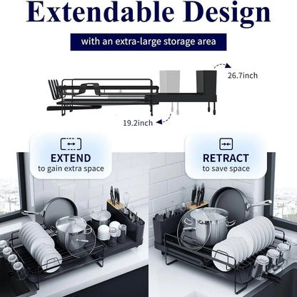 Retractable Kitchen Dish Cutlery & Cup Draining Rack