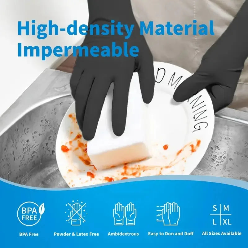 100PCS,Disposable Nitrile Black Gloves - Tear-Resistant, Durable, Ideal for Cooking, Food Handling & Dough Kneading