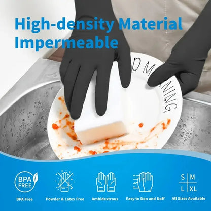 100PCS,Disposable Nitrile Black Gloves - Tear-Resistant, Durable, Ideal for Cooking, Food Handling & Dough Kneading