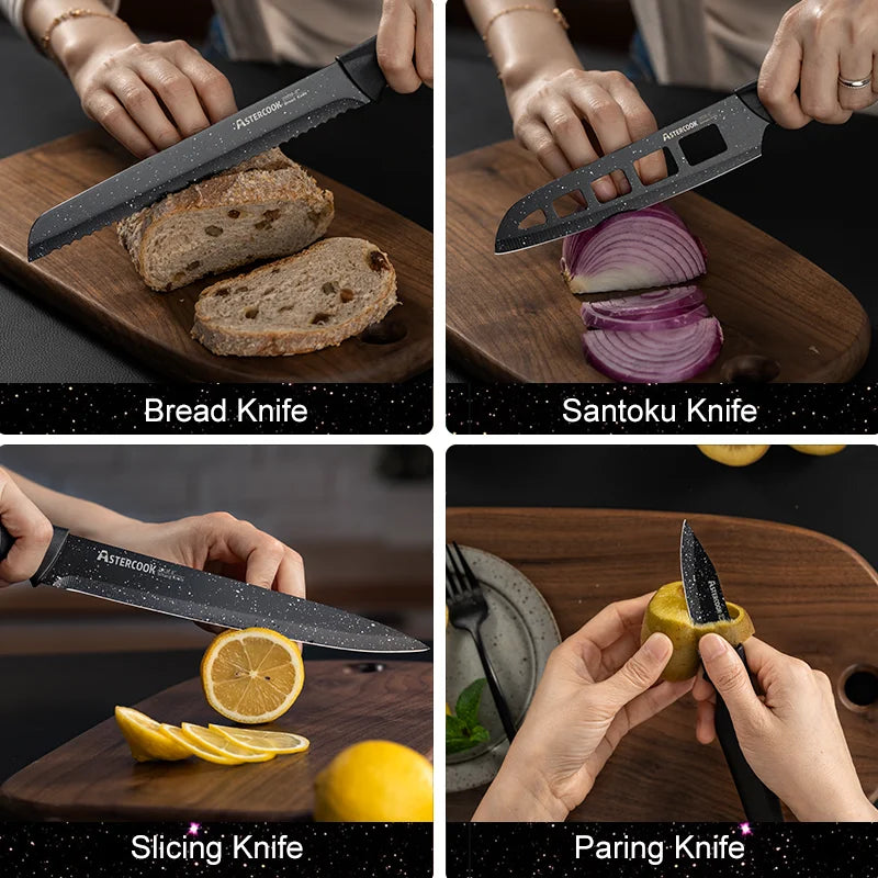 6PCS/ Astercook Knife Set, star Kitchen Knives Sets with Blade Guards, Dishwasher Safe, German High Carbon Stainless Steel