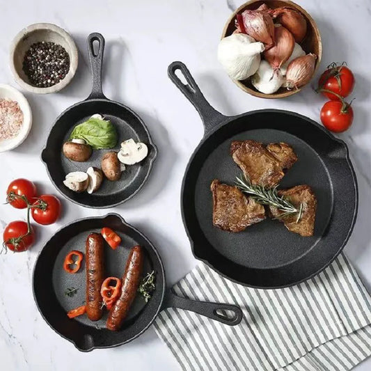 3-Piece Cast Iron Skillet Set – 6", 8" & 10" Uncoated Frying Pans