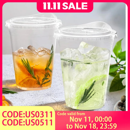 20-Piece Disposable Coffee Cups with Direct-Drink Lids – Leakproof PET Cups
