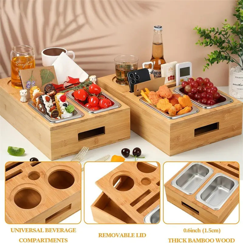 Wooden Snack Tray Table Stand Storage Box