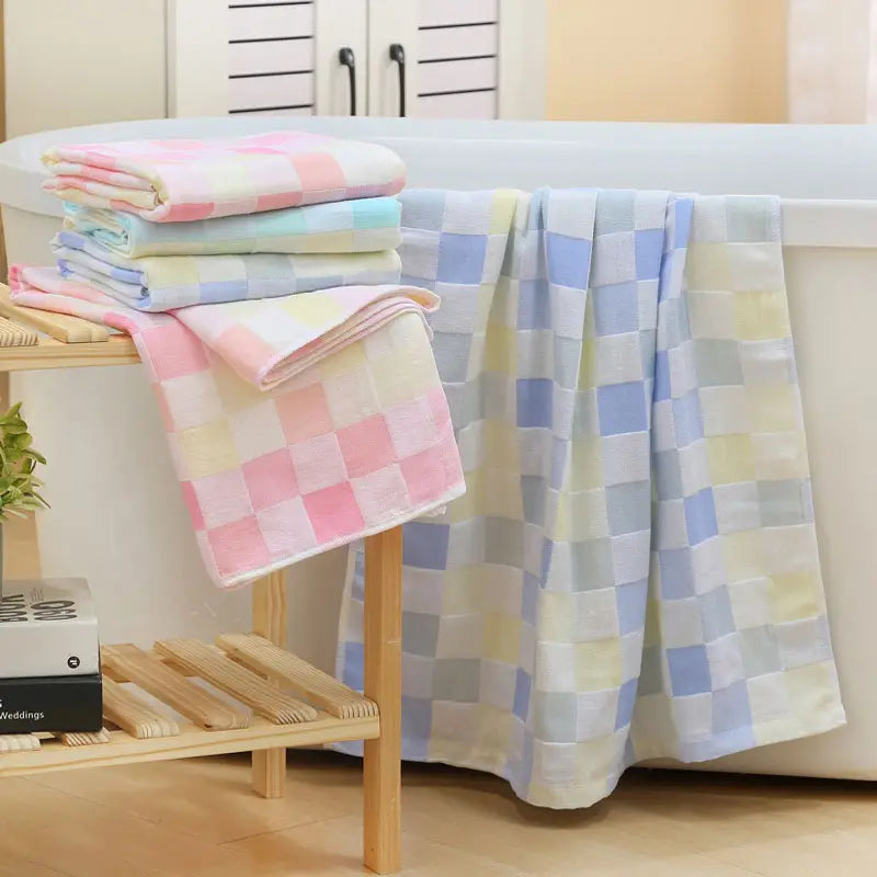 Super Soft Cotton Hand Towel – Color Grid Gauze Design (1PC)