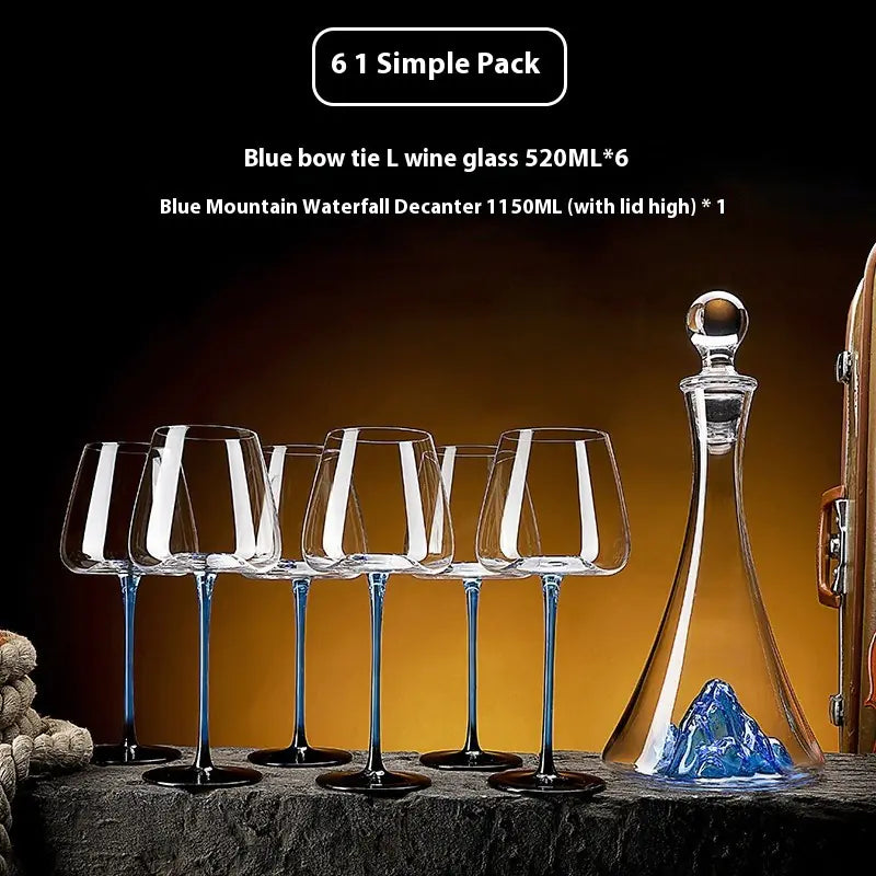 Black and Blue Bow Tie Crystal Red Wine Glass Set