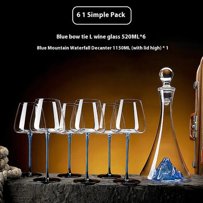 Black and Blue Bow Tie Crystal Red Wine Glass Set