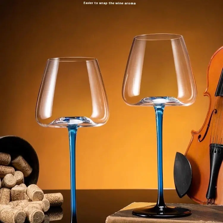 Black and Blue Bow Tie Crystal Red Wine Glass Set