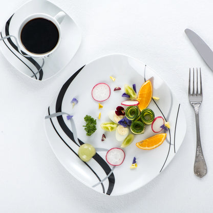 VEWEET FIONA Porcelain Tableware Set – 30/60-Piece Black Line Dinner, Soup & Dessert Plates with Cups & Saucers