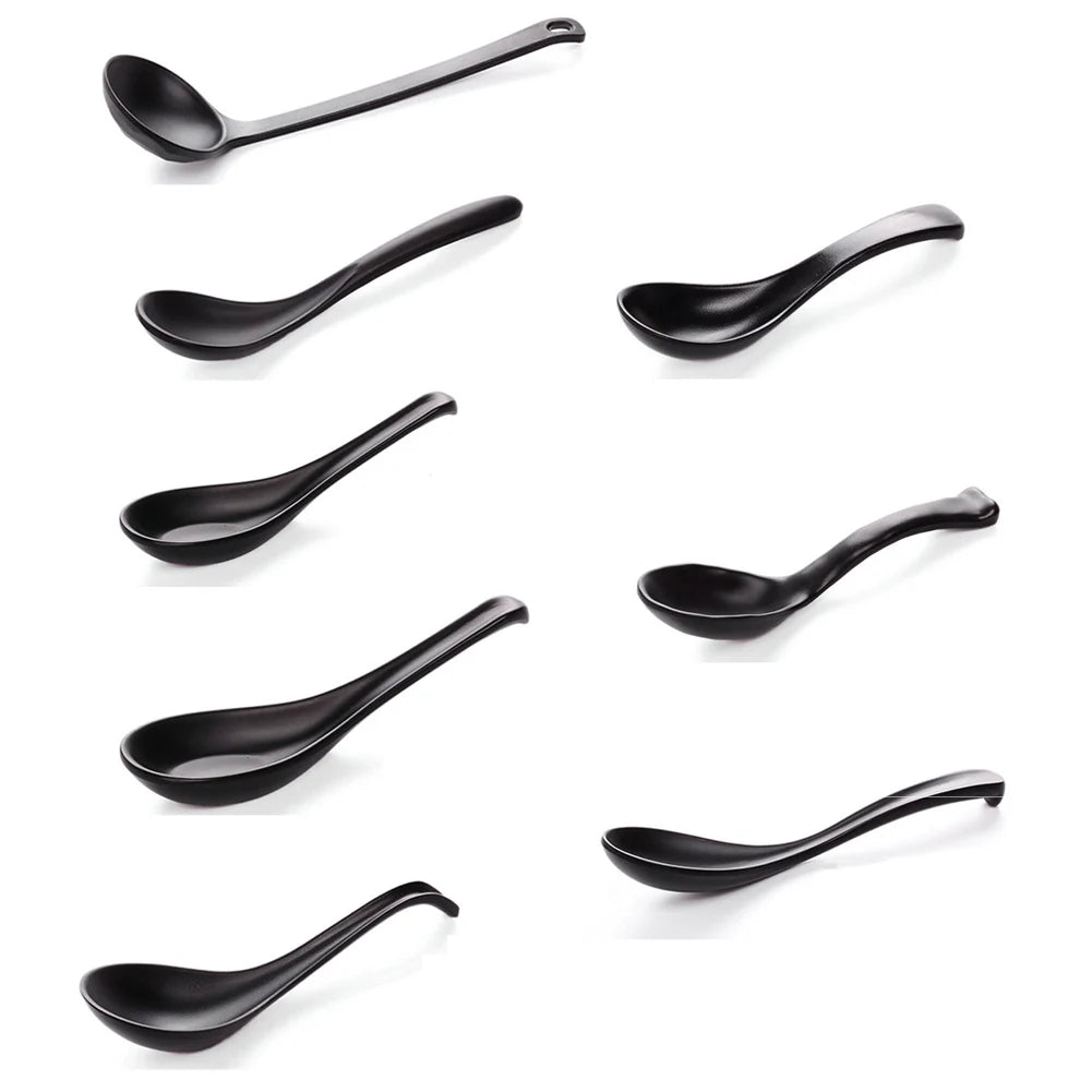 Japanese Soup Spoon – Black Frosted Plastic Ramen & Porridge Spoon, Heat-Resistant Soup Bowl Spoon for Home & Restaurant Use