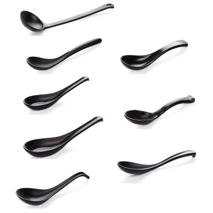 Japanese Soup Spoon – Black Frosted Plastic Ramen & Porridge Spoon, Heat-Resistant Soup Bowl Spoon for Home & Restaurant Use