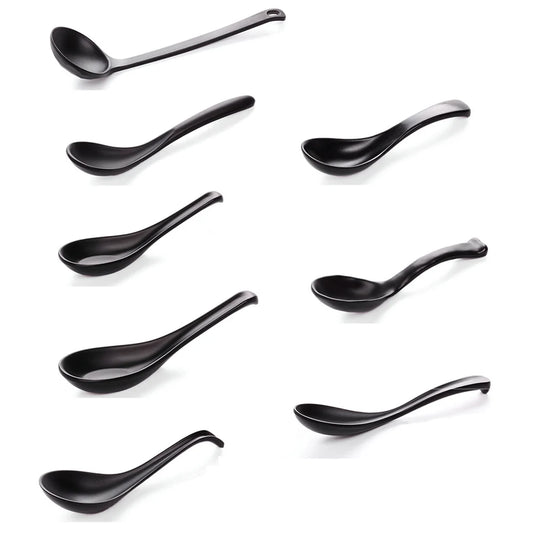 Japanese Soup Spoon – Black Frosted Plastic Ramen & Porridge Spoon, Heat-Resistant Soup Bowl Spoon for Home & Restaurant Use