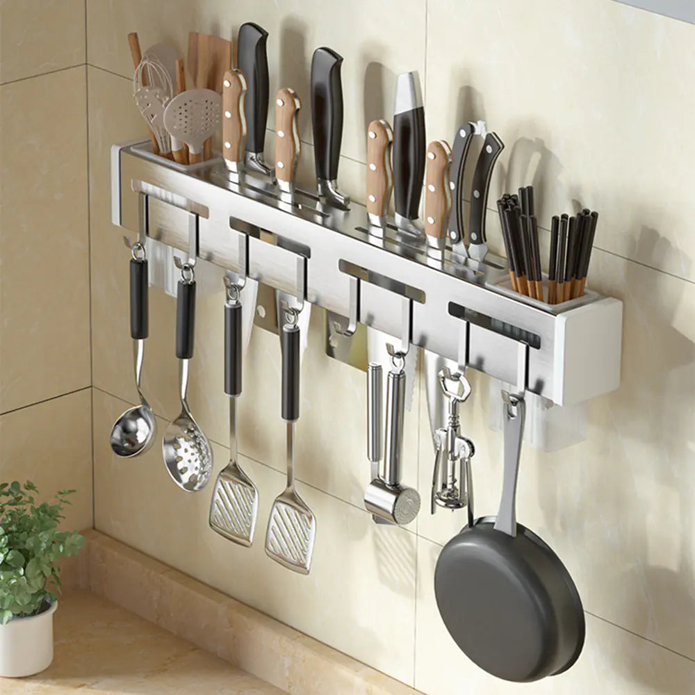 Stainless Steel Storage Rack with Cutlery Holder – Kitchen Organizer