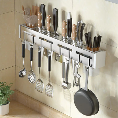 Stainless Steel Storage Rack with Cutlery Holder – Kitchen Organizer