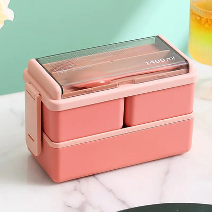 Microwavable Double Layer Plastic Lunch Box Set