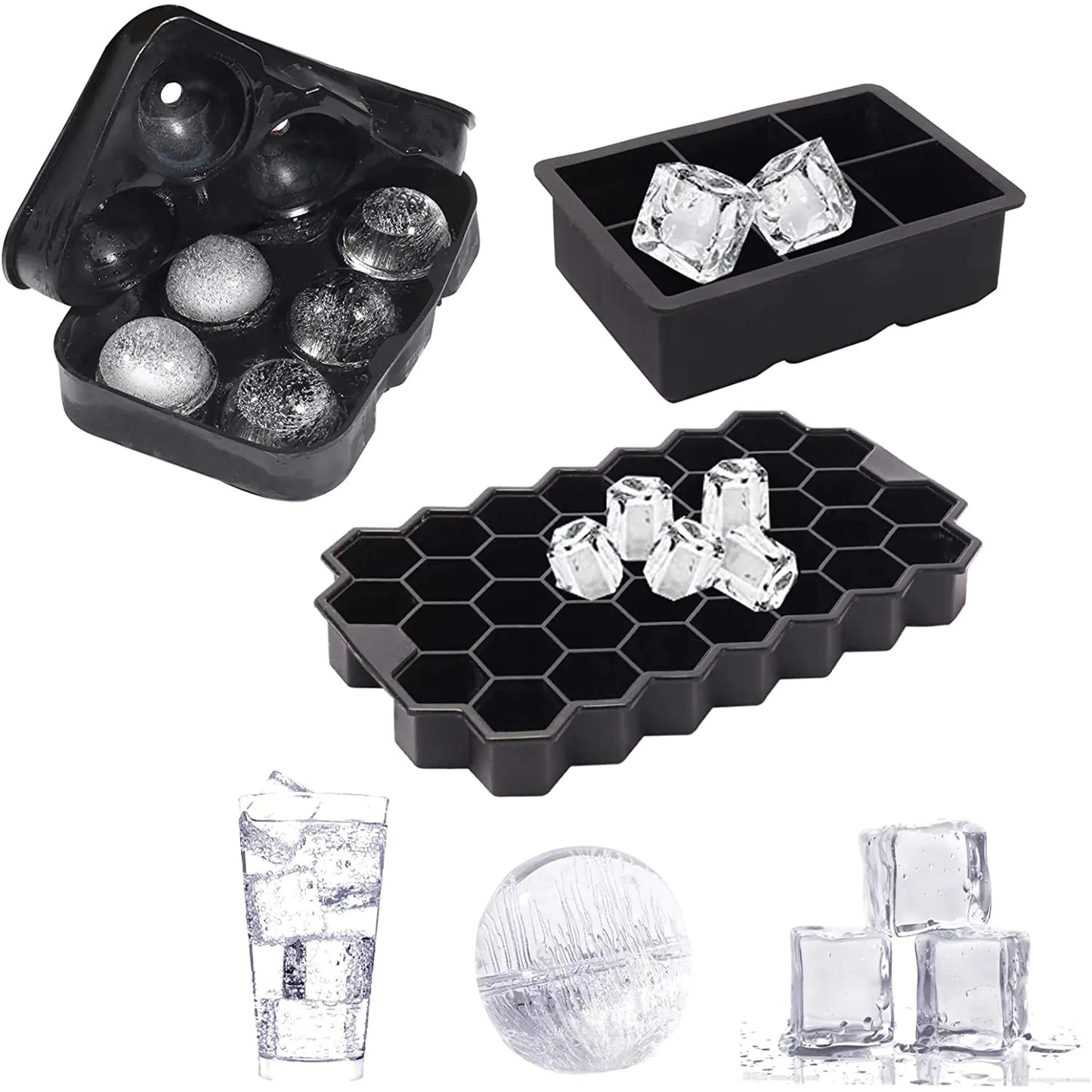 Silicone Ice Cube Tray Set - Food Grade Honeycomb Design