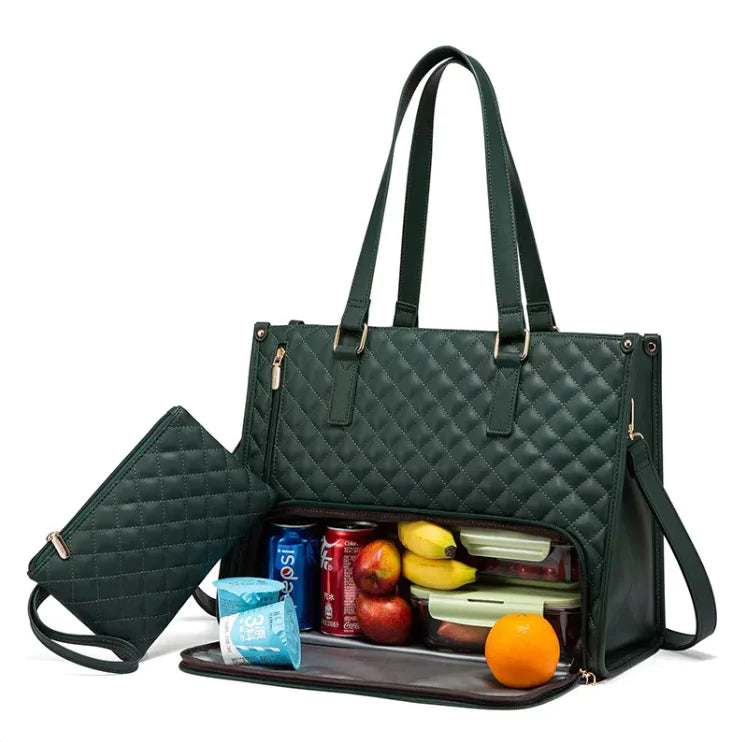 Women's Insulated Lunch Bag – Leak-Proof Large Lunch Box Tote with Diagonal Strap & Computer Storage