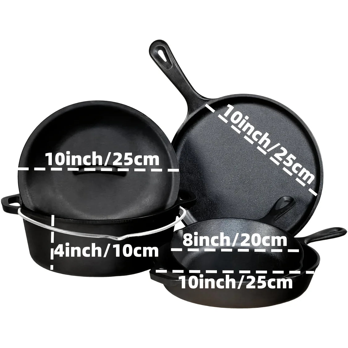3PCS Pre-Seasoned Cast Iron Skillet Set (6/8/10 Inch) – Heavy-Duty Frying Pans for Oven, Grill & Campfire Cooking, Even Heat with Natural Non-Stick Surface
