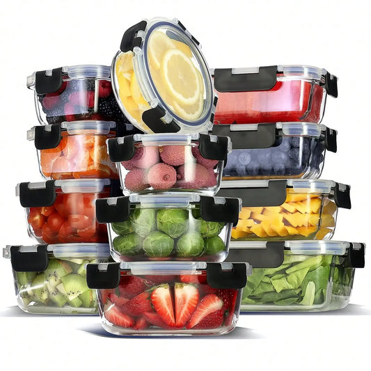 12-Piece Glass Food Storage Containers with Lids | Airtight & Leakproof