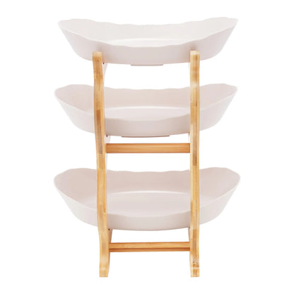 3-Tier Fruit & Dessert Tray Stand – Multi-Layer Snack, Candy & Cake Display with Bamboo Wood Rack for Parties, Weddings & Home Decor