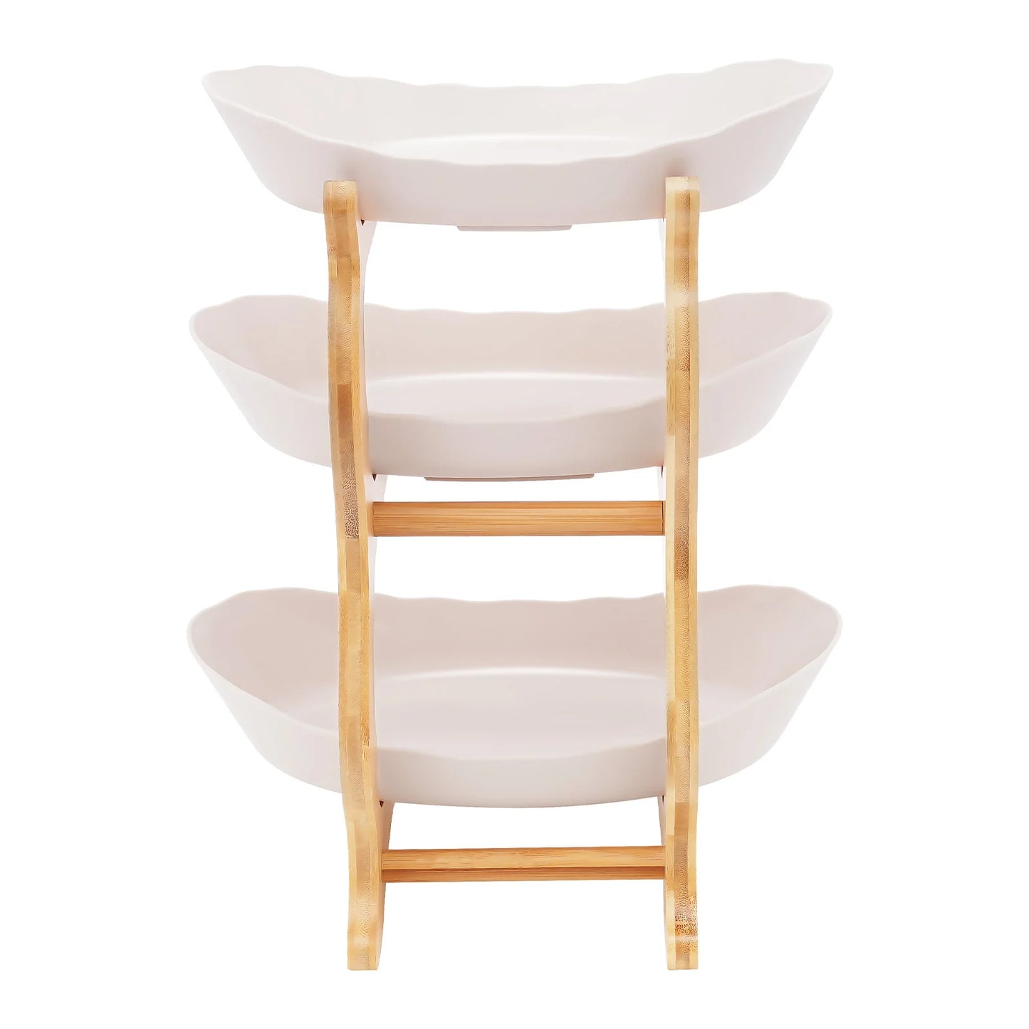 3-Tier Fruit Plate,Snack Dessert Cake Tray Plate Rack for Party Wedding,Fruit Bowl W/ Bamboo Wood Stand,Candy Dish Cake Stand