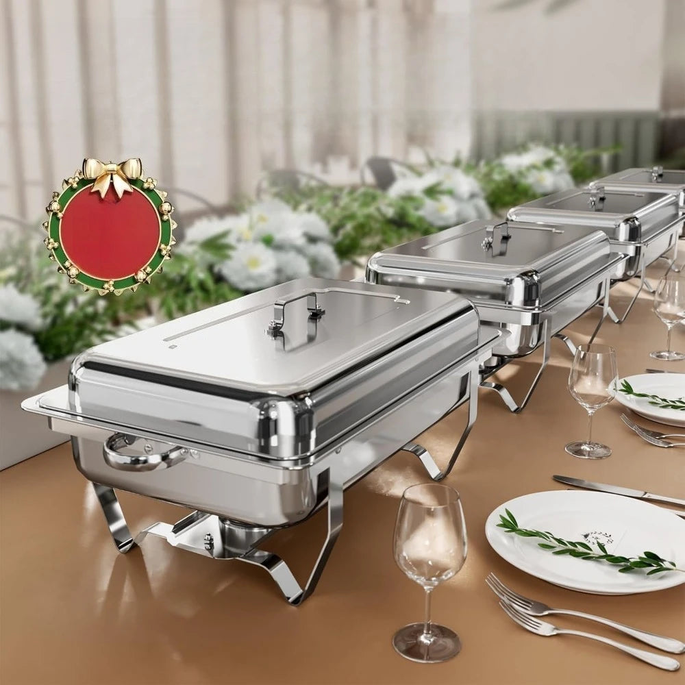 Chafing Dish Buffet Set 3 Grid Stainless Steel Rectangular Catering Chafer Warmer Set Buffet Dishes Warming Set 63.5*35.5*32cm