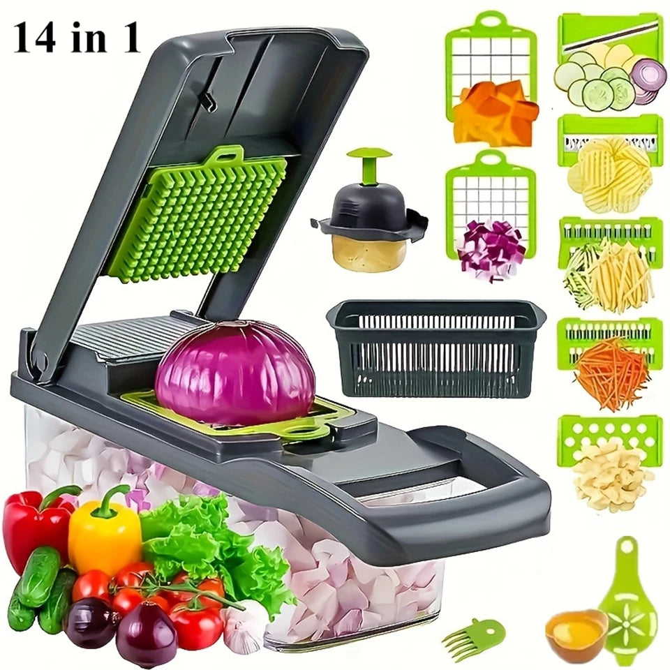14-in-1 Multifunctional Vegetable Chopper – Food Grater, Slicer, Dicer & Cutting Machine with Handle for Fast Kitchen Prep