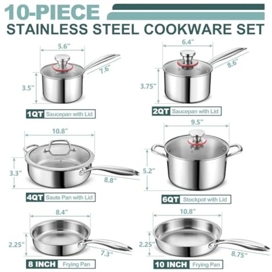 10-Piece Stainless Steel Pots & Pans Cookware Set – Induction Compatible