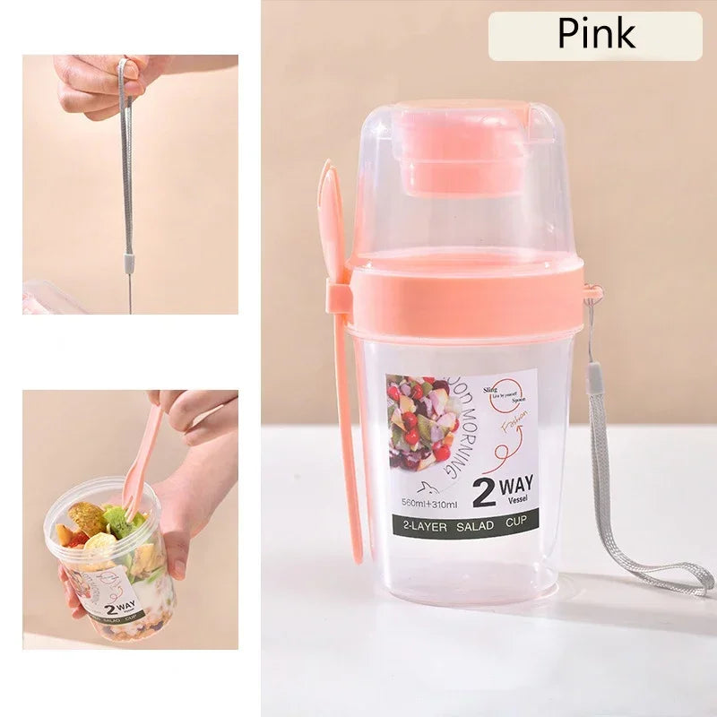 Carry Breakfast Cup Salad Cups Portable Yogurt Cereal Oatmeal Snacks Parfait Containers Salad Dressing Holders with Lid Forks