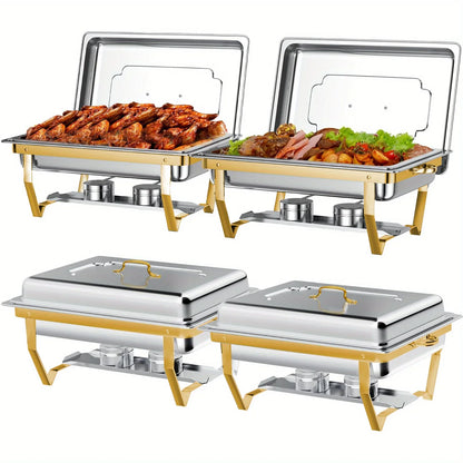 4 Pack 8QT Chafing Dish Buffet Set – Stainless Steel Food Warmer with Chafing Fuel Holder