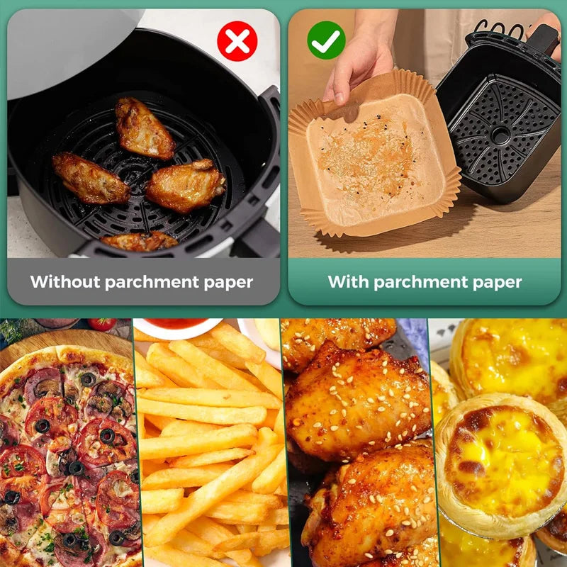 Air Fryer Liner & Steamer/Baking Paper – Silicone Coated, Plant Oil Layer, Oil-Resistant for Home & Bakeries