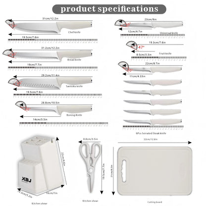 15-Piece Stainless Steel Kitchen Knife Set with Space-Saving Knife Holder