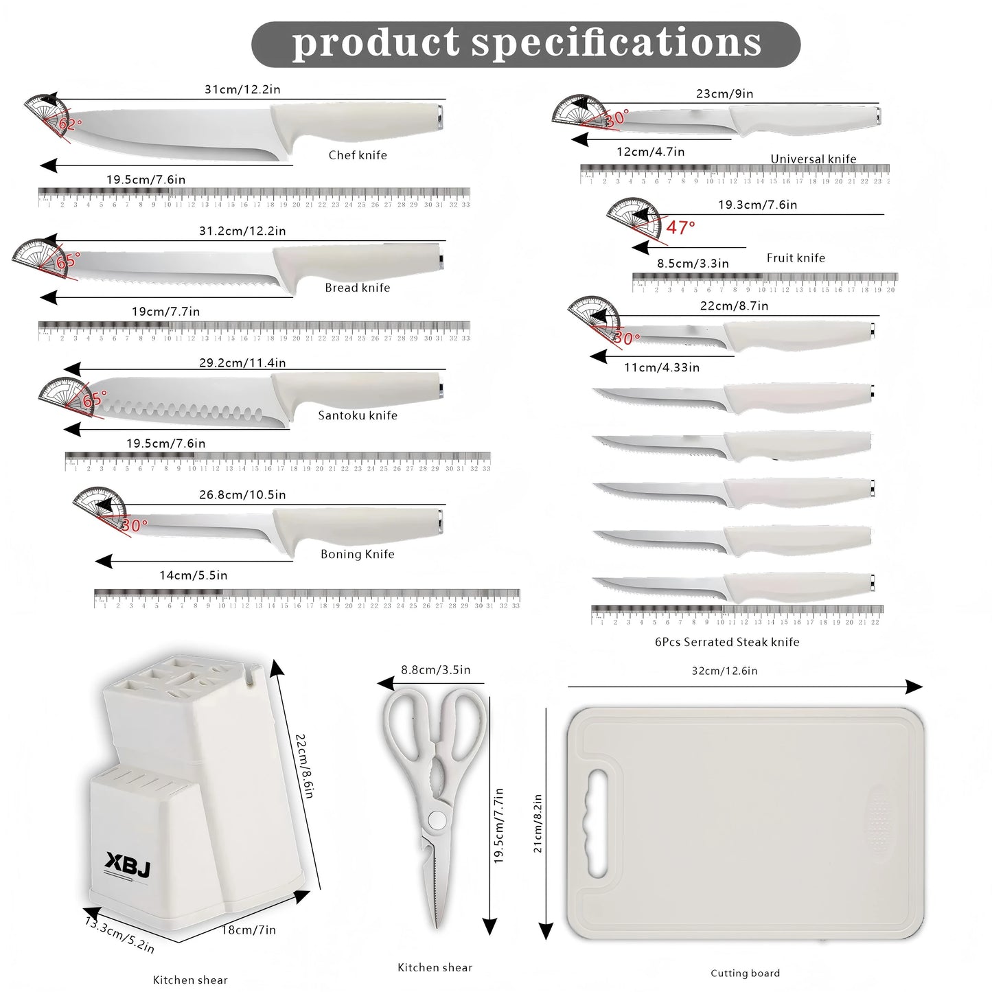 15-piece kitchen stainless steel knife set with knife holder, space-saving storage, full handling of ingredients