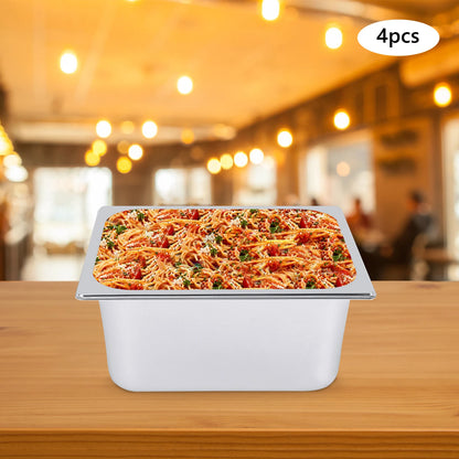 Stainless Steel Steam Table Pans, 7L Capacity, 6in Depth, Set of 4 with Lid for Food Display and Protection