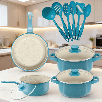 13-Piece Luxury Nonstick Cookware Set - Skillet Outdoor Set for Home Cooking Kitchen Utensils - Gift for Family and Friends