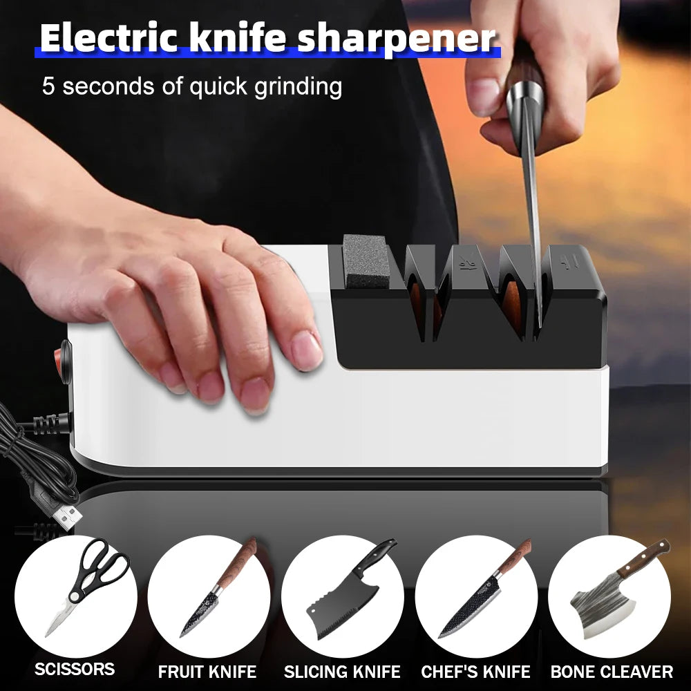 4 Segment Kitchen Fully Automatic Knife Sharpener Portable Electric Non-slip Base Knife Sharpener Household Kitchen Accessories