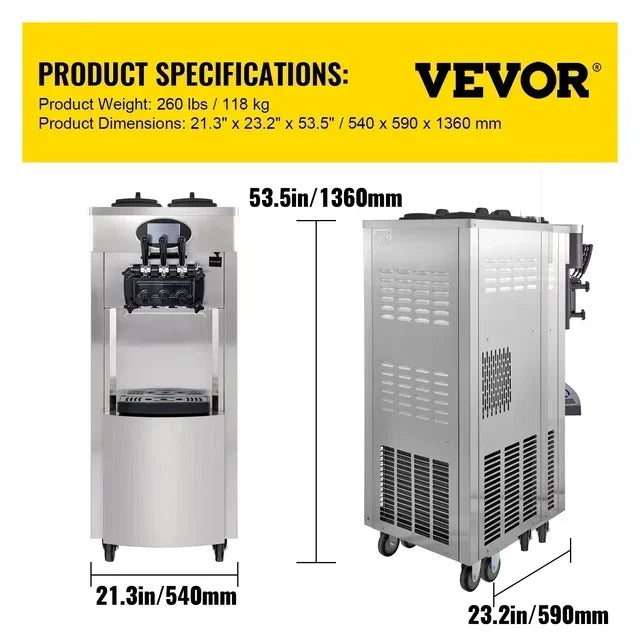 VEVOR Commercial Soft Serve & Fried Roll Ice Cream Machine – 220V Stainless Steel Instant Ice Cream Maker for Home or Business