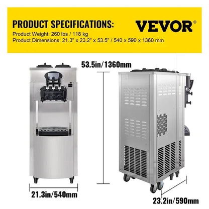 VEVOR Commercial Soft Serve & Fried Roll Ice Cream Machine – 220V Stainless Steel Instant Ice Cream Maker for Home or Business