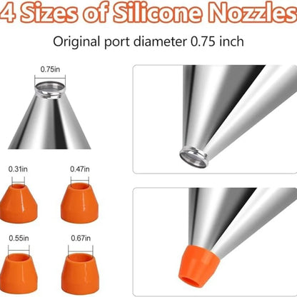 Stainless Steel Pancake Batter Dispenser with Stand – Multi-Caliber Funnel Cake Dispenser with 4 Nozzles for Cupcakes, Waffles & Baked Goods