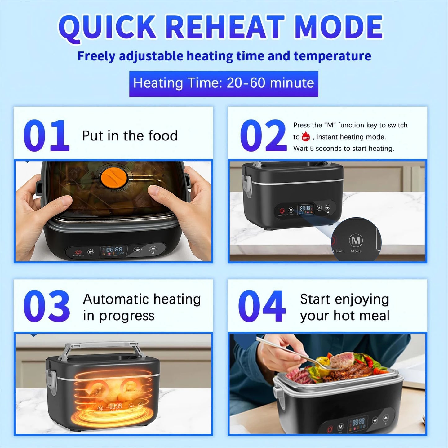 12000 mAh Wireless Lunch Box Portable Food Heater with Five-Sided Heating, Automatic Temperature Control, and Leak-Proof
