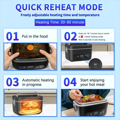 12000 mAh Wireless Lunch Box Portable Food Heater with Five-Sided Heating, Automatic Temperature Control, and Leak-Proof