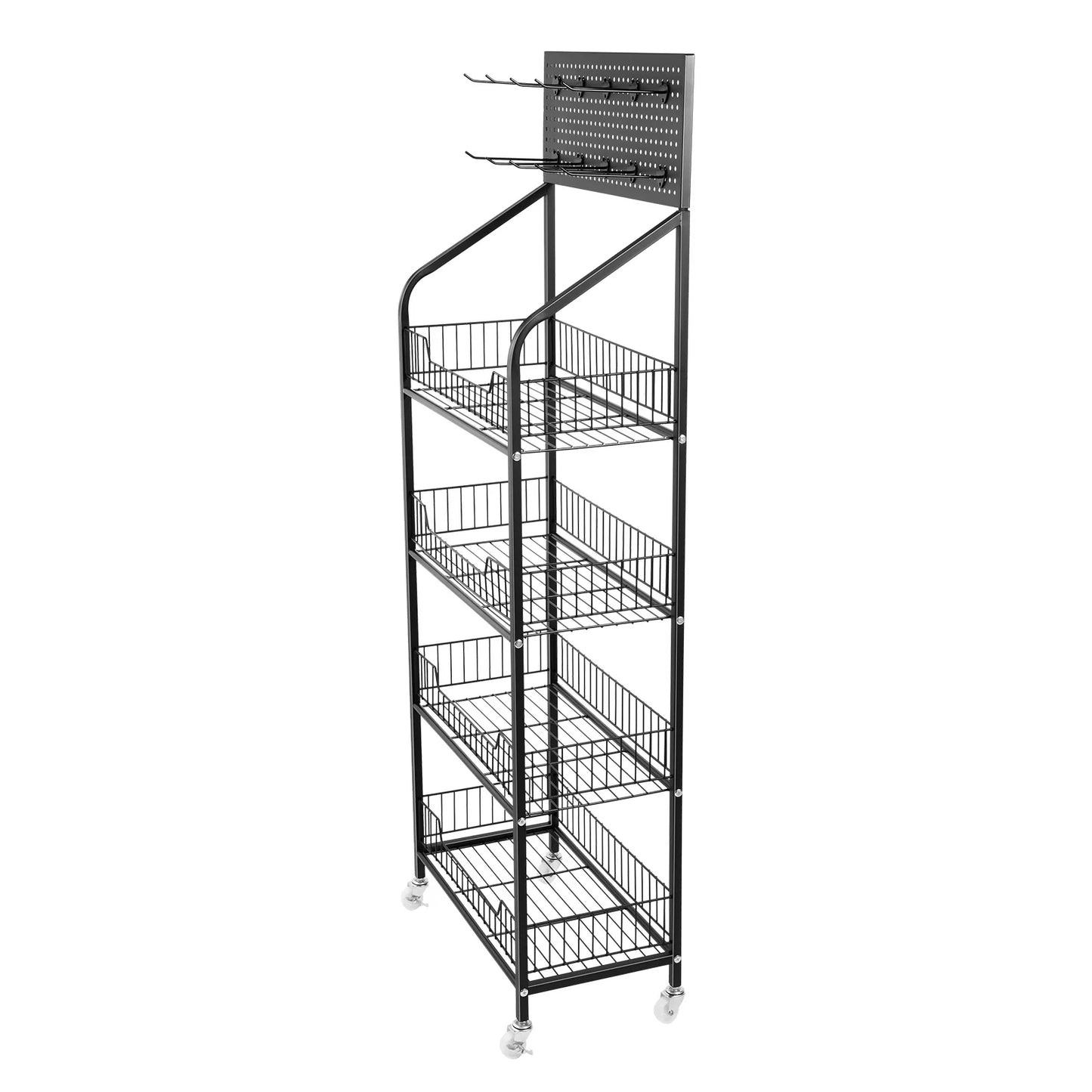 4 Tier Display Snack Rack with Universal Wheels Fruit Vegetable Towel Basket Stand Cart Metal Display Stand