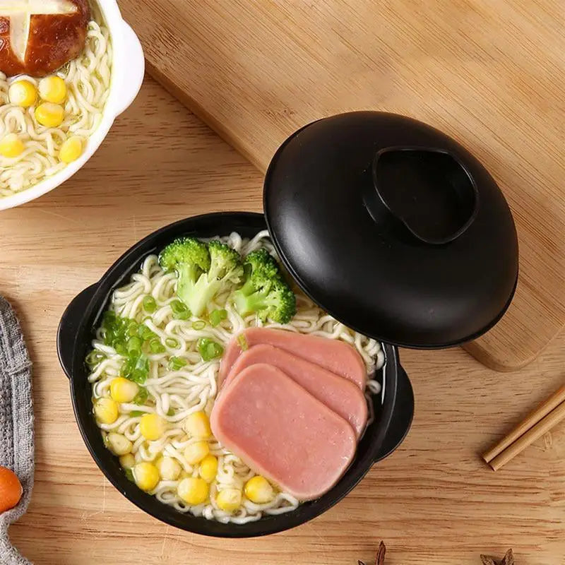 Ramen Bowl With Lid Instant Noodle Bowls With Lid Microwave Bowl Not Easy To Burn Binaural Handle Heating Convenience For