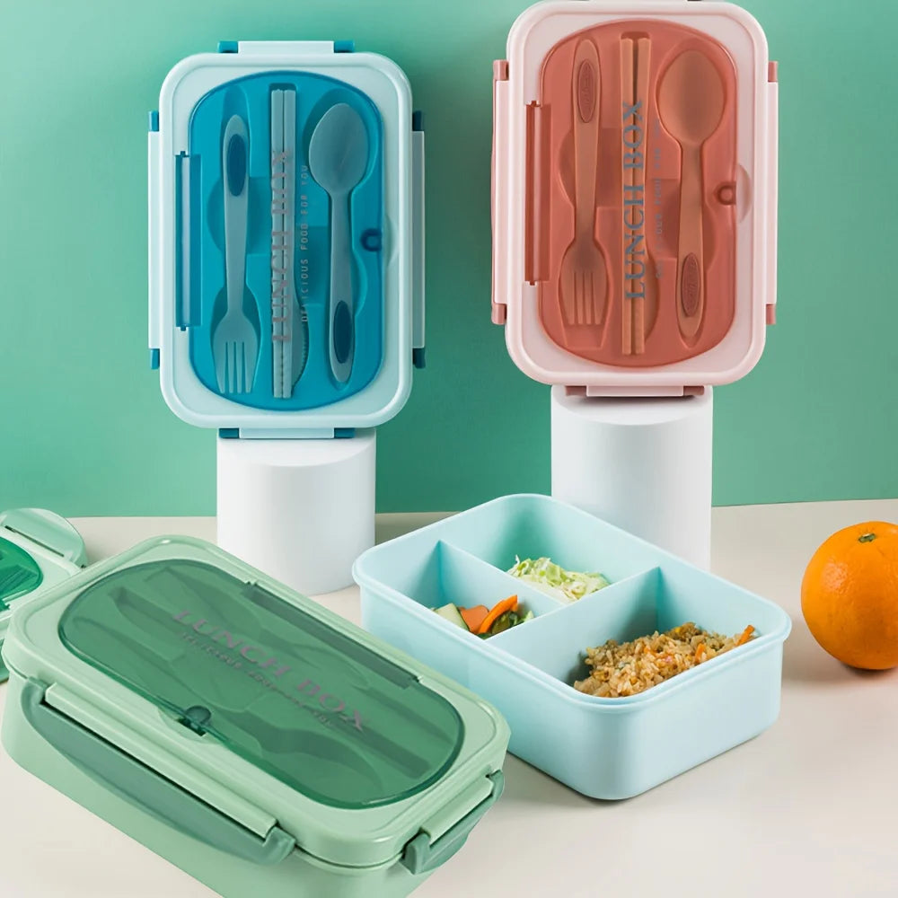 1pc Lunch box with utensils, leak-proof, square shape - Safe to use in microwave, perfect for office workers and kitchen storage