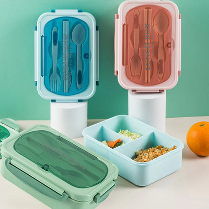 1pc Lunch box with utensils, leak-proof, square shape - Safe to use in microwave, perfect for office workers and kitchen storage