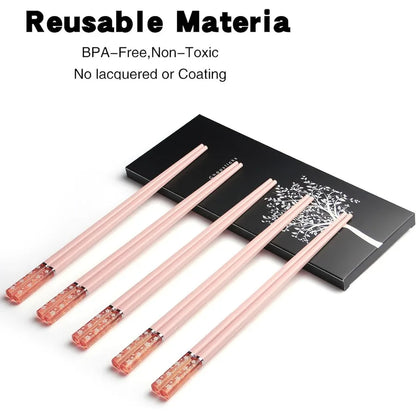 Chopsticks Reusable Dishwasher Safe AYFDISHS 5 Pairs 9.56 Inches Lightweight Fiberglass Chopstick Japanese Chinese Sakura Chops