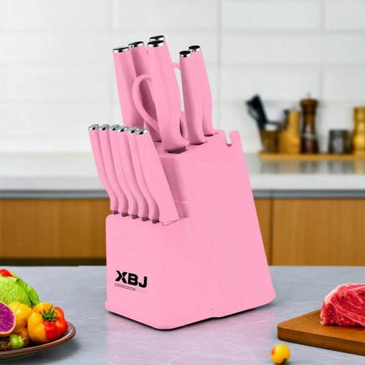 15-Piece Stainless Steel Kitchen Knife Set with Space-Saving Knife Holder