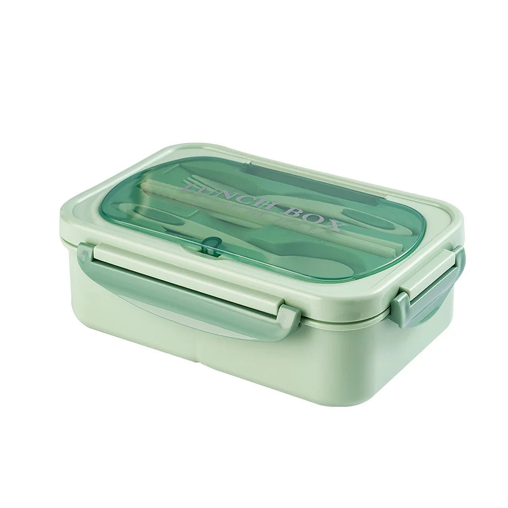 1pc Lunch box with utensils, leak-proof, square shape - Safe to use in microwave, perfect for office workers and kitchen storage